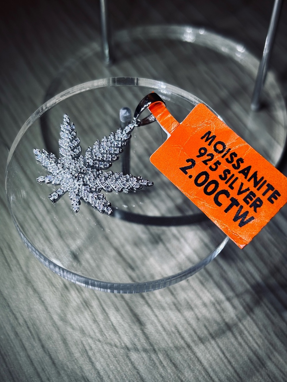 Solid 925 Sterling Silver VVS Moissanite Maple Leaf Pendant